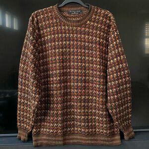 Protege Men's Retro  Style Houndstooth Crew Neck Sweater, Size L